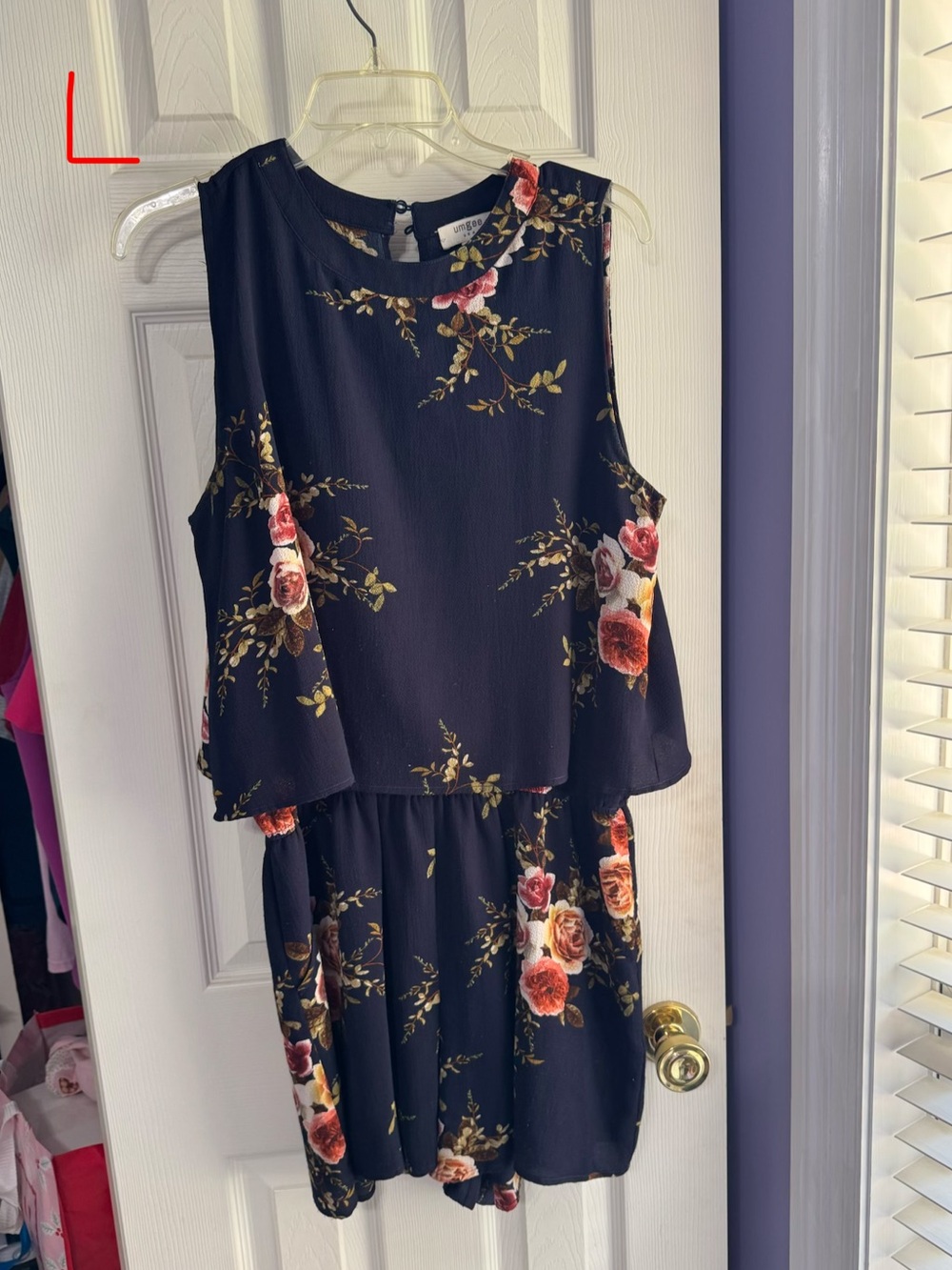 Umgee Navy Floral Tiered Romper with Rose Accents